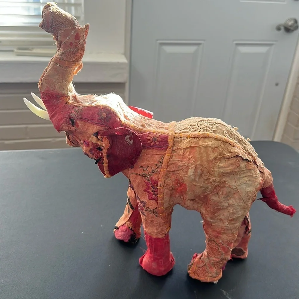 Quilted ornament folk art red elephant decor